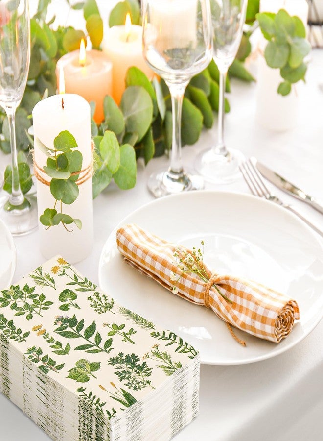 JarThenaAMCS 100Pcs Vintage Greenery Guest Napkins Disposable Green Plant Flower Paper Napkins Botanical Dinner Hand Napkin for Party Supplies Table Decorations - Image 4